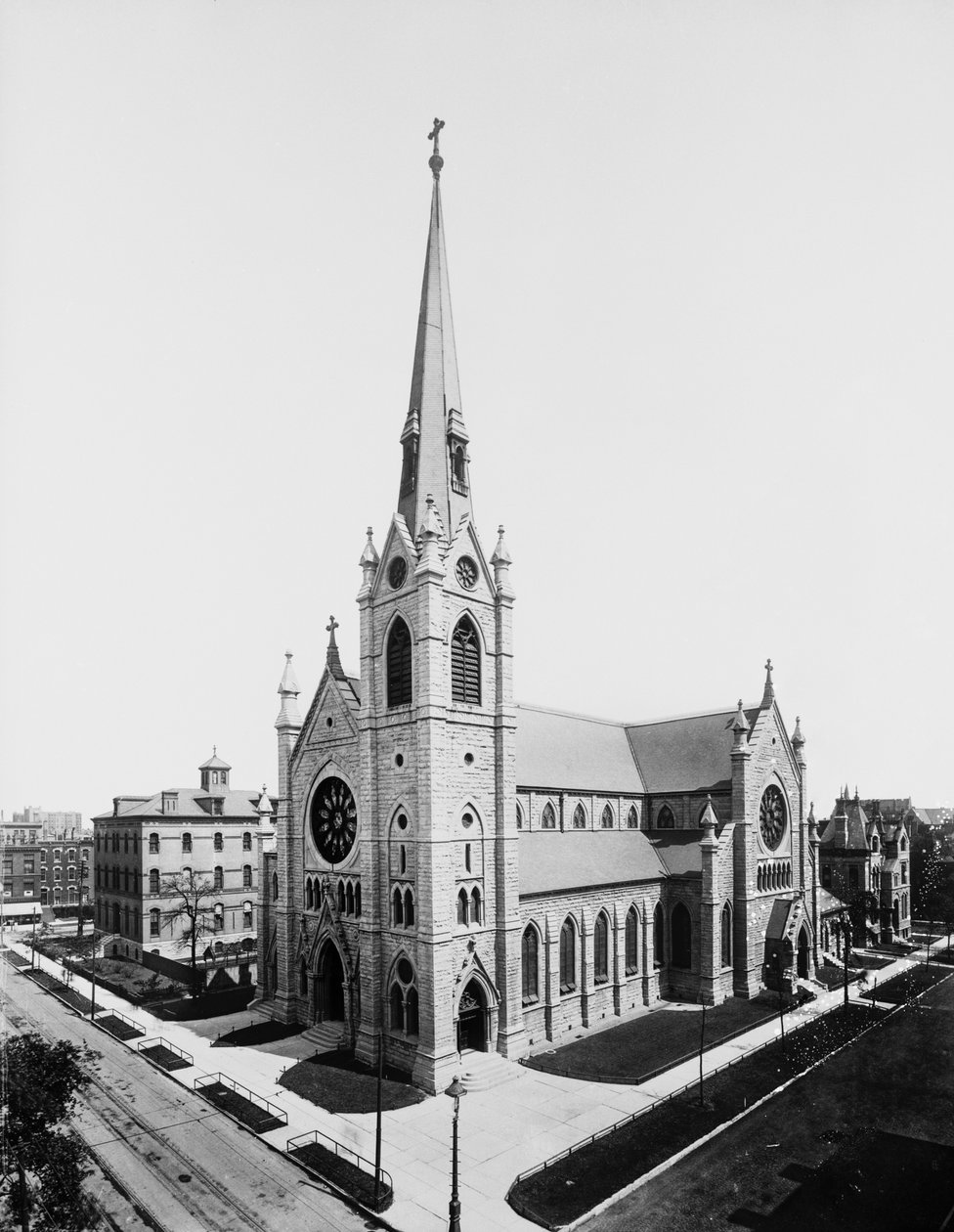 Katedra Świętego Imienia, Chicago, Illinois, USA, ok. 1895 (zdjęcie czarno-białe) autorstwa Barnes and Crosby