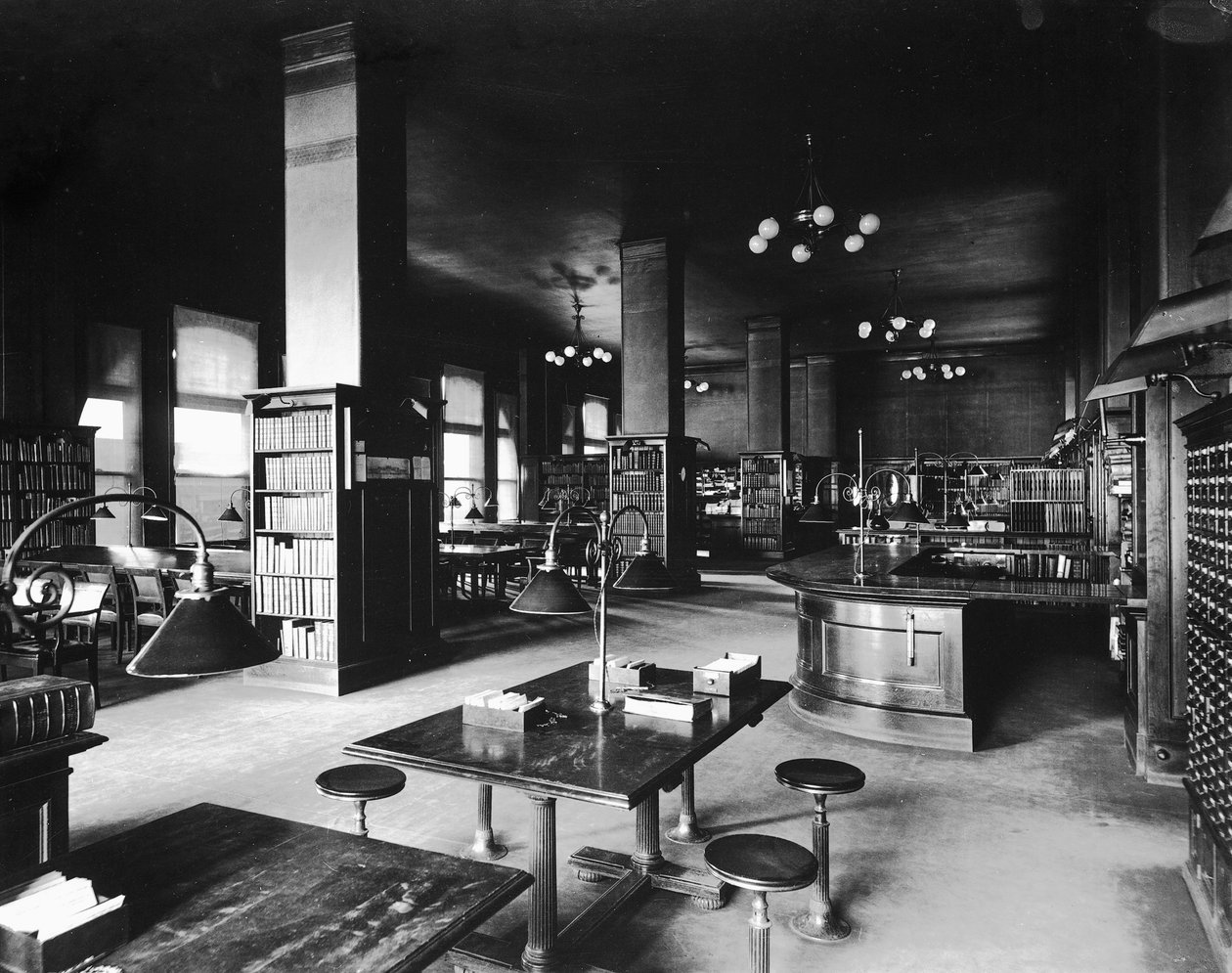 Biblioteka Johna Crerara, Chicago, Illinois, USA, ok. 1900 (zdjęcie czarno-białe) autorstwa Barnes and Crosby