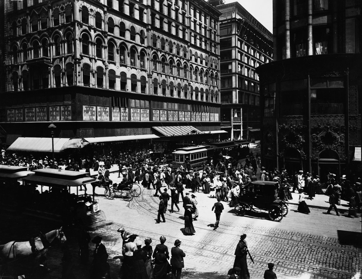 State and Madison Streets, Chicago, Illinois, USA, ok. 1905 (zdjęcie czarno-białe) autorstwa Barnes and Crosby