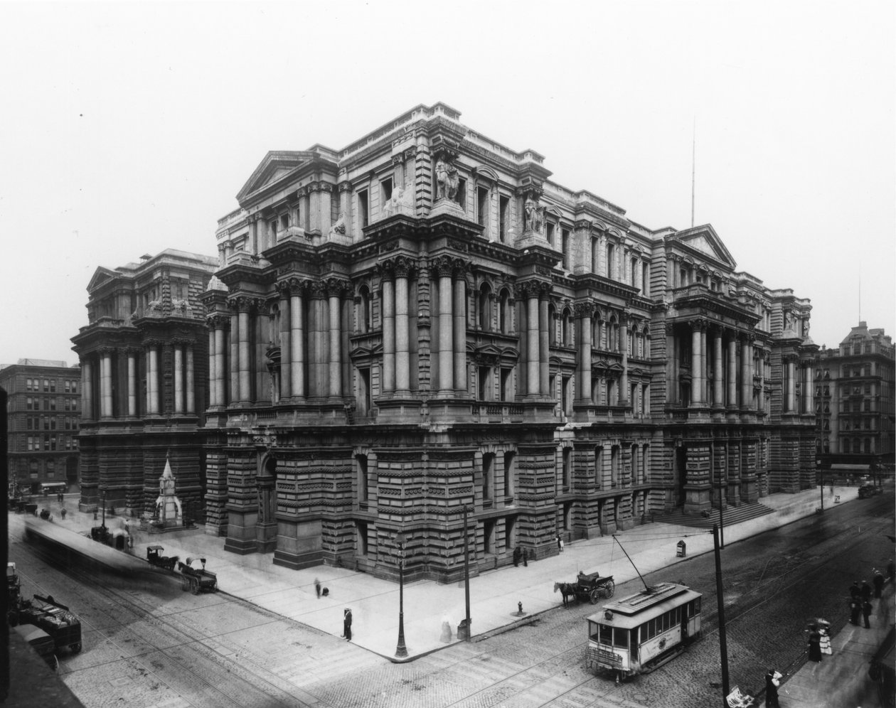 Widok na ratusz w Chicago i gmach sądu hrabstwa Cook, ok. 1900 r autorstwa Barnes and Crosby Barnes and Crosby