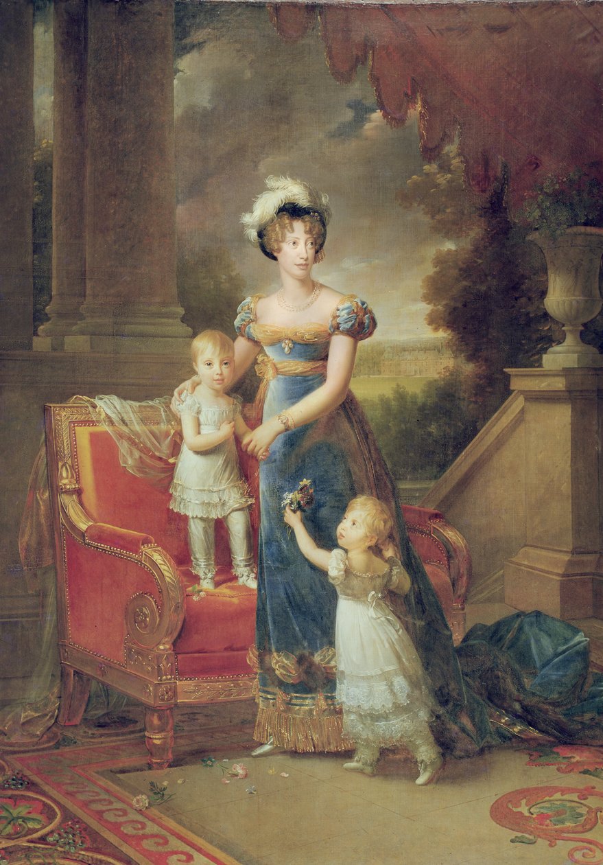 Marie-Caroline de Bourbon (1798-1870) z dziećmi przed Chateau de Rosny, 1820 autorstwa Baron François Pascal Simon Gérard