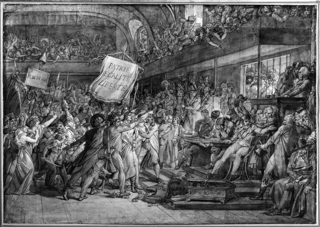 Lud Paryża szturmuje Tuileries 10 sierpnia 1792 r. (pióro i atrament i pranie na papierze) autorstwa Baron François Pascal Simon Gérard