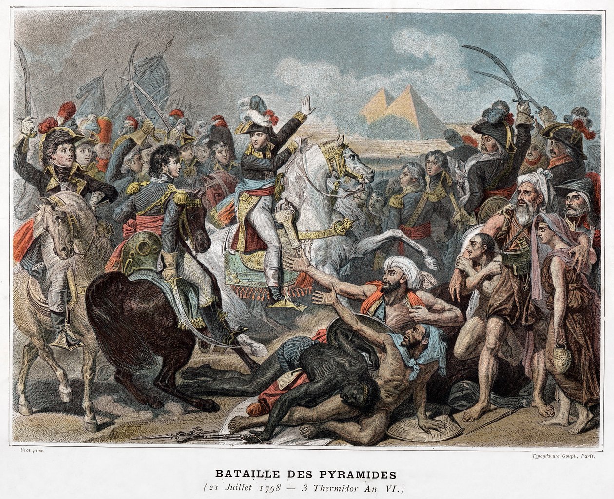 Bitwa pod piramidami: Napoleon Bonaparte w Egipcie w 1798 roku (rycina) autorstwa Baron Antoine Jean (after) Gros