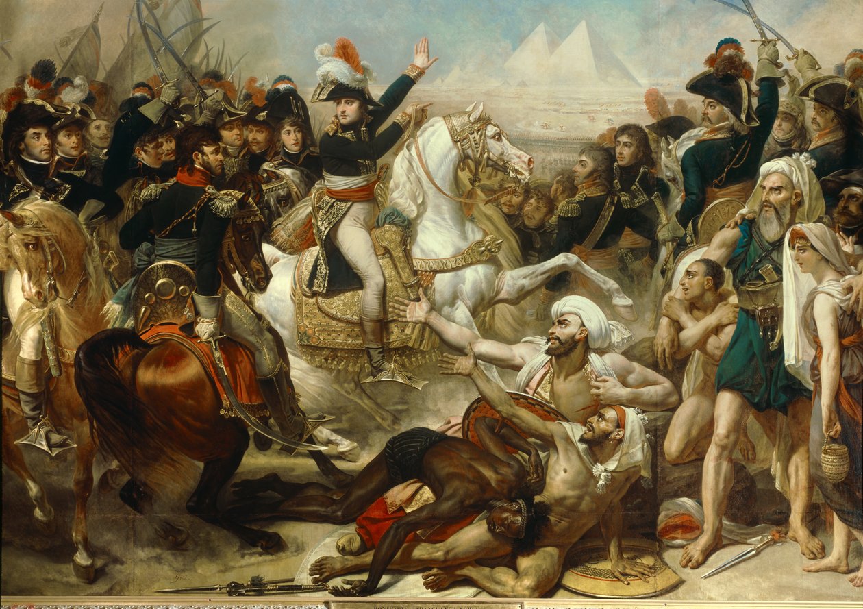 Kampania (wyprawa) w Egipcie (1798-1801): Napoleon Bonaparte przemawiający do armii przed bitwą pod piramidami, 21 lipca autorstwa Baron Antoine Jean Gros