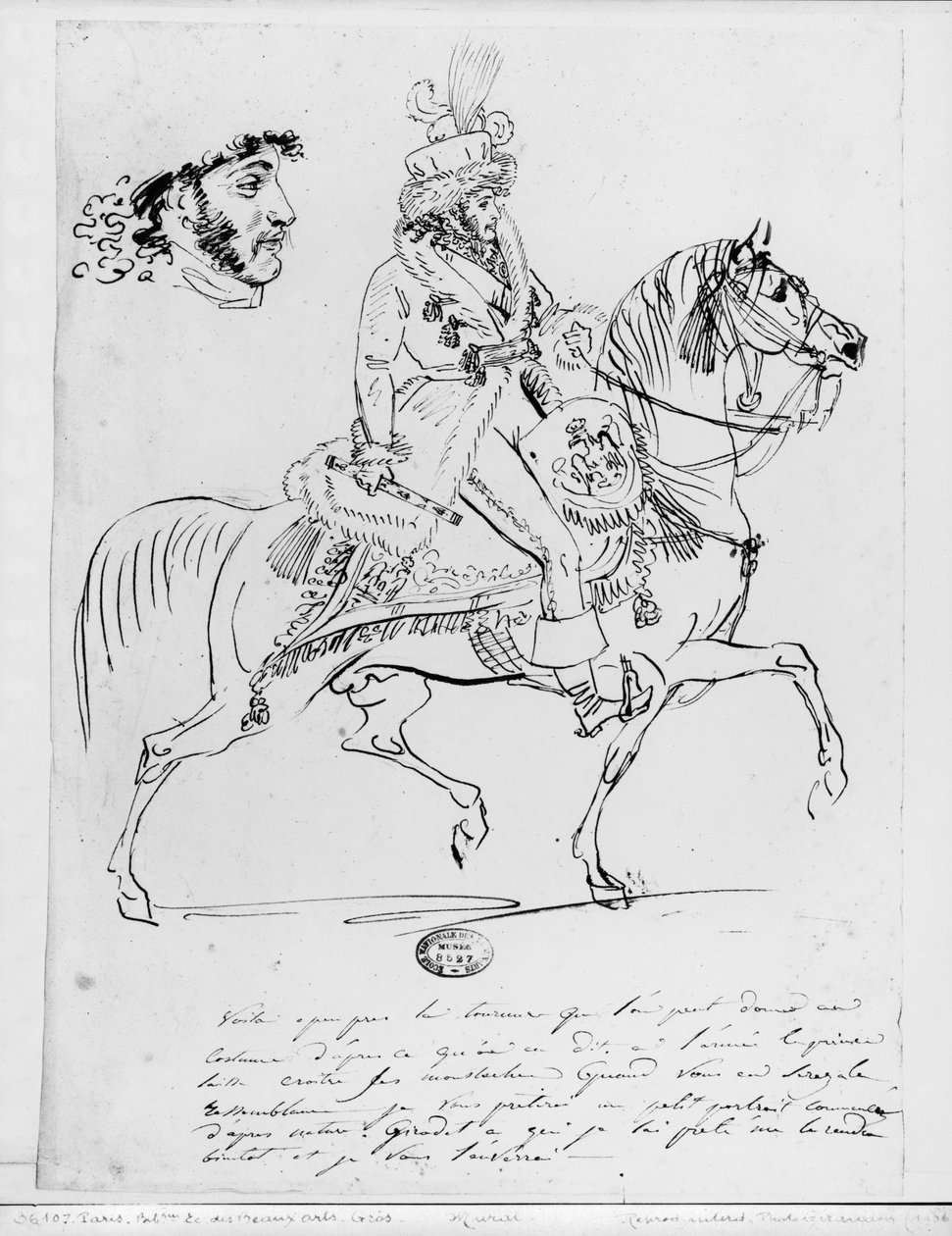 Portret konny księcia Joachima Murata (pióro i brązowy tusz i grafit na papierze) autorstwa Baron Antoine Jean Gros