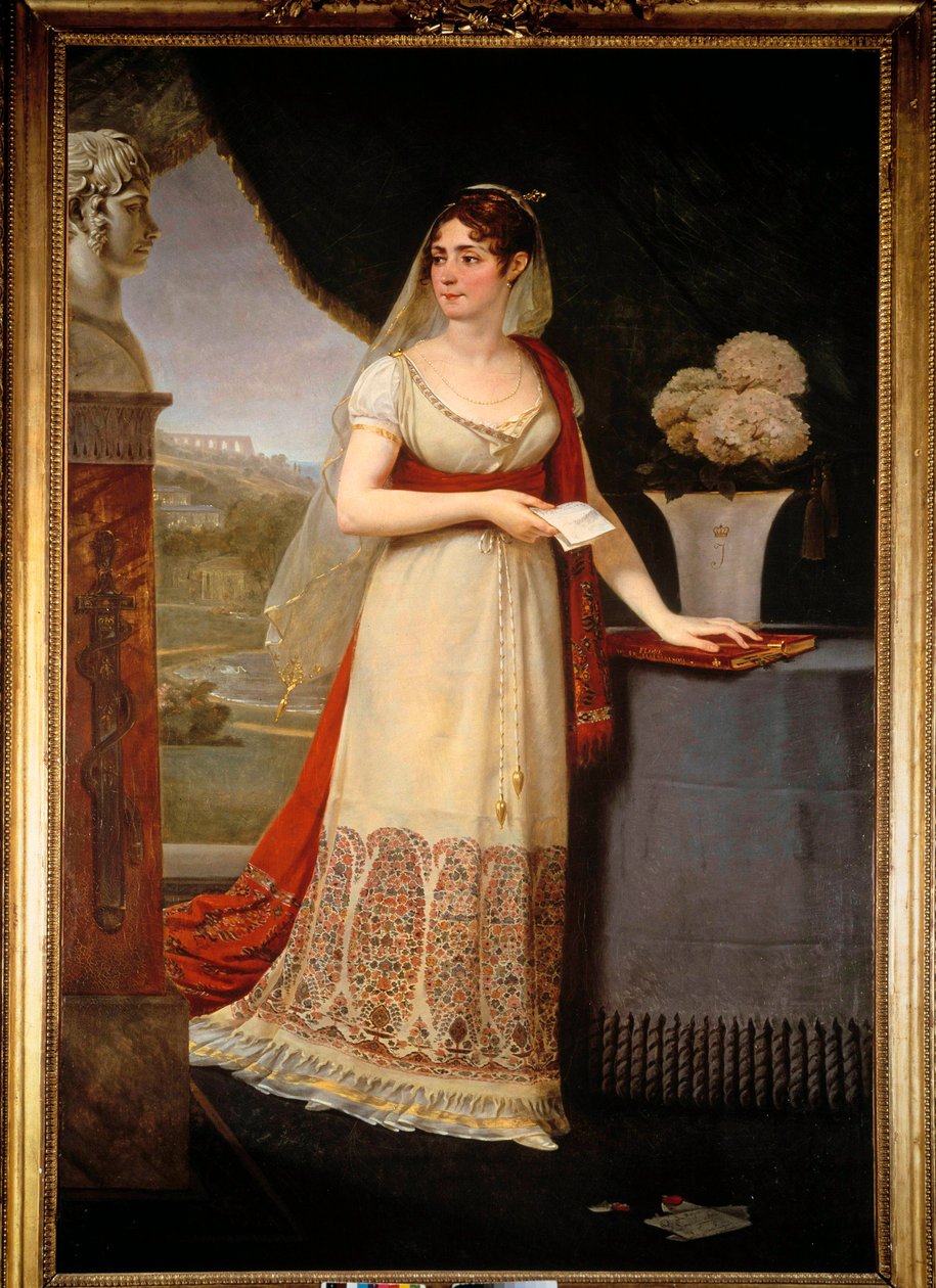 Pełnowymiarowy portret Josephine de Beauharnais (1763-1814) Patrzy na popiersie przedstawiające jej syna, Eugene Rose de Beauharnais dit le Prince Eugene (1781-1824), Malmaison - Obraz Antoine Jean Gros (1771-1835) autorstwa Baron Antoine Jean Gros