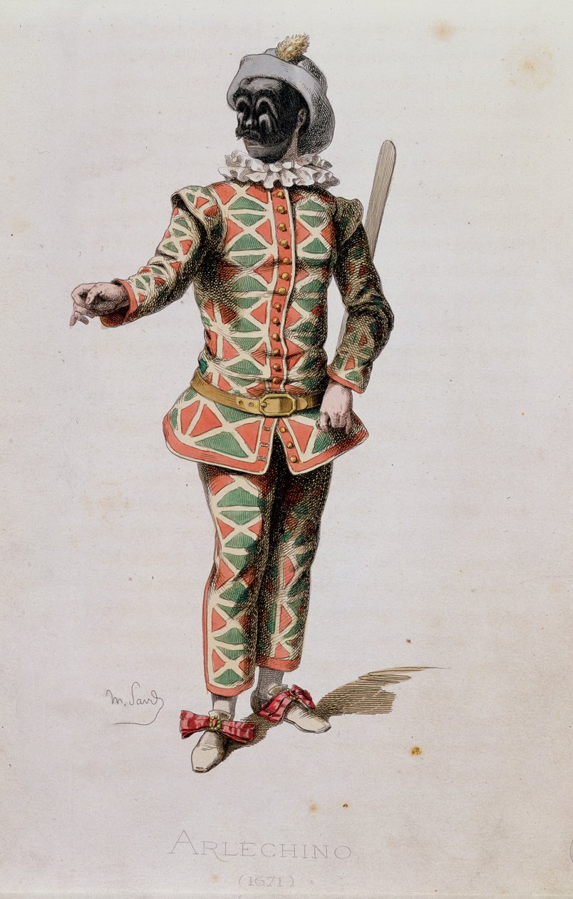 Arlekin, z „Masques et Bouffons” artysty, sztych. A. Manceau, 1860 autorstwa Maurice Sand