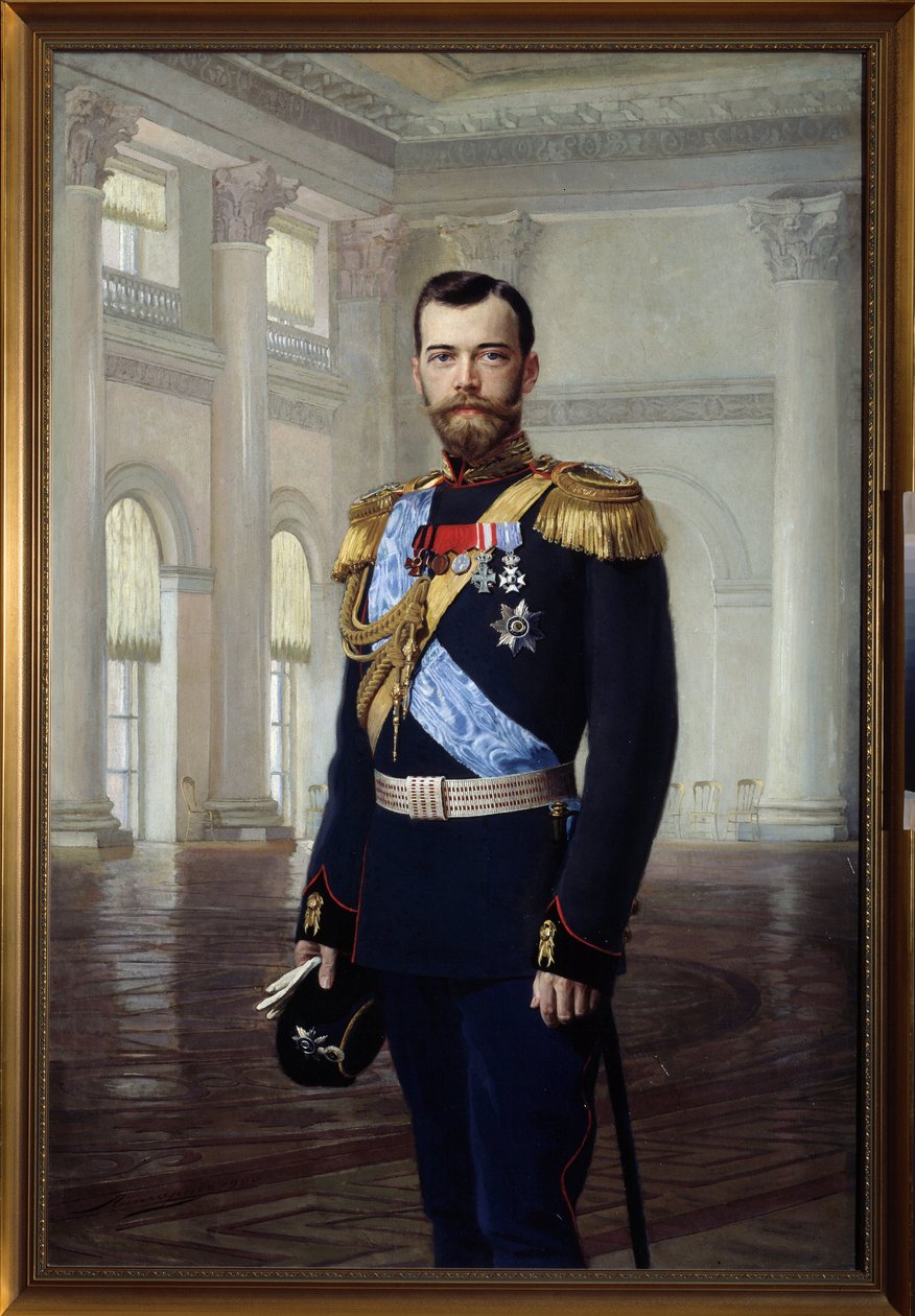 Portret cara Rosji Mikołaja II w 1900 (1868-1918) obraz Ernesta Karlovicha Lipharta (1847-1932) Państwowy Skansen Carskie Sioło, Sankt Petersburg. autorstwa Baron Ernest Friedrich von Liphart
