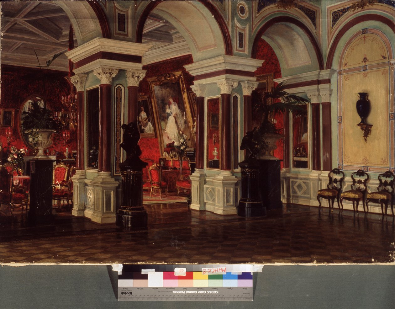 Salon. Opis architektury i dekoracji (meble, malarstwo). Obraz Ernesta Karlovicha Lipharta (1847-1932), olej na płótnie autorstwa Baron Ernest Friedrich von Liphart