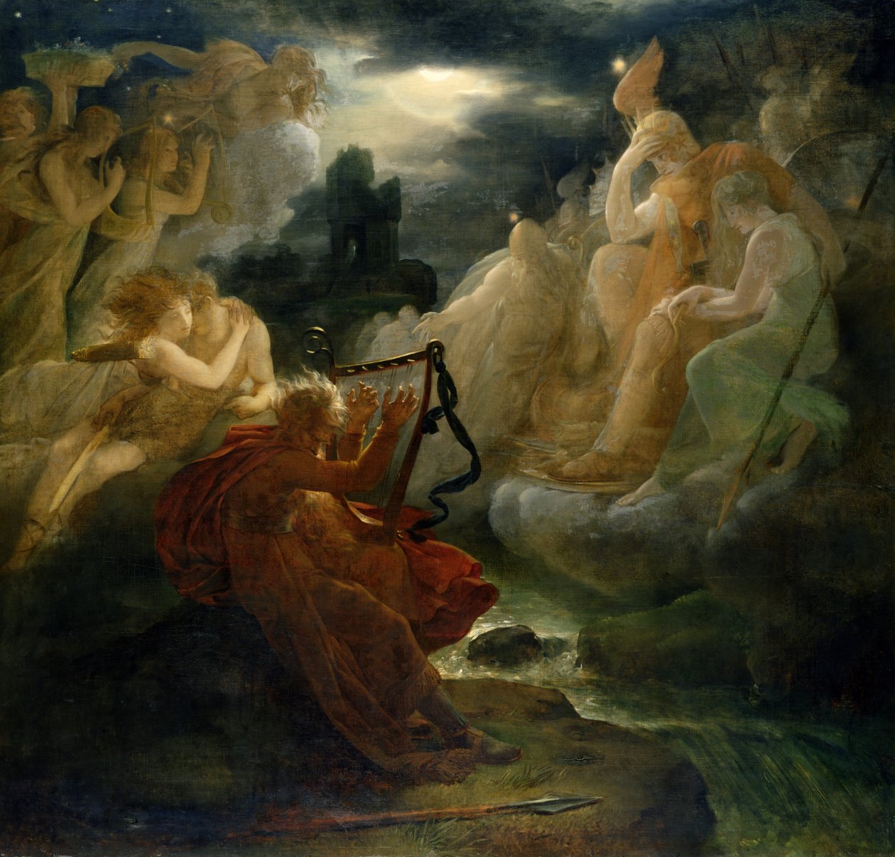 Na brzegu Lory Ossian przywołuje ducha przy dźwiękach swojej harfy, ok. 1811 r. autorstwa Baron François Pascal Simon Gérard