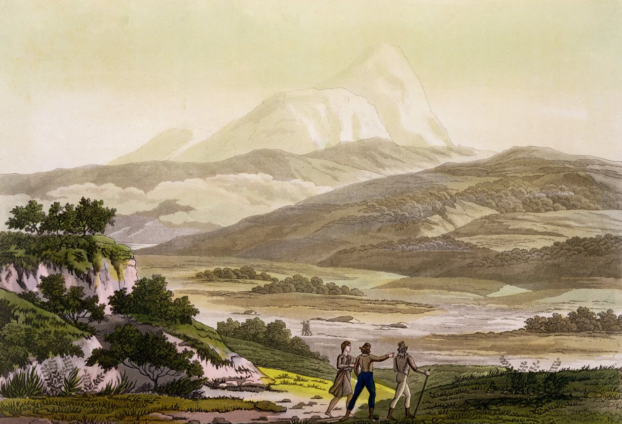 Mount Cayambe, Ekwador, z „Le Costume Ancien et Moderne”, tom II, płyta 3, Jules Ferrario, grawerowane przez Paolo Fumagalli, wydane ok. 1820-30 autorstwa Baron Friedrich Alexander von Humboldt