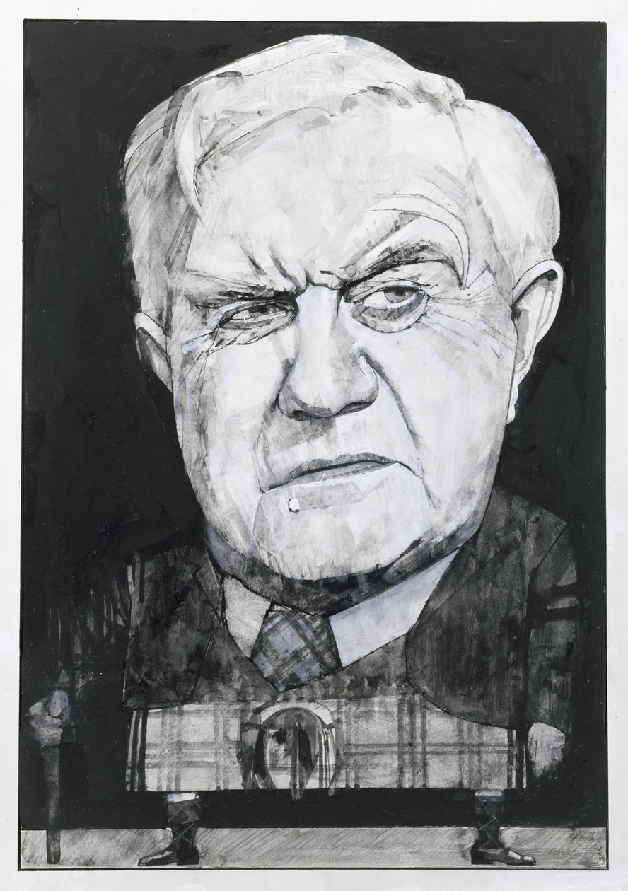 Portret Andrew Cruickshank, ilustracja do The Sunday Times (na pokładzie gwasz) autorstwa Barry Fantoni