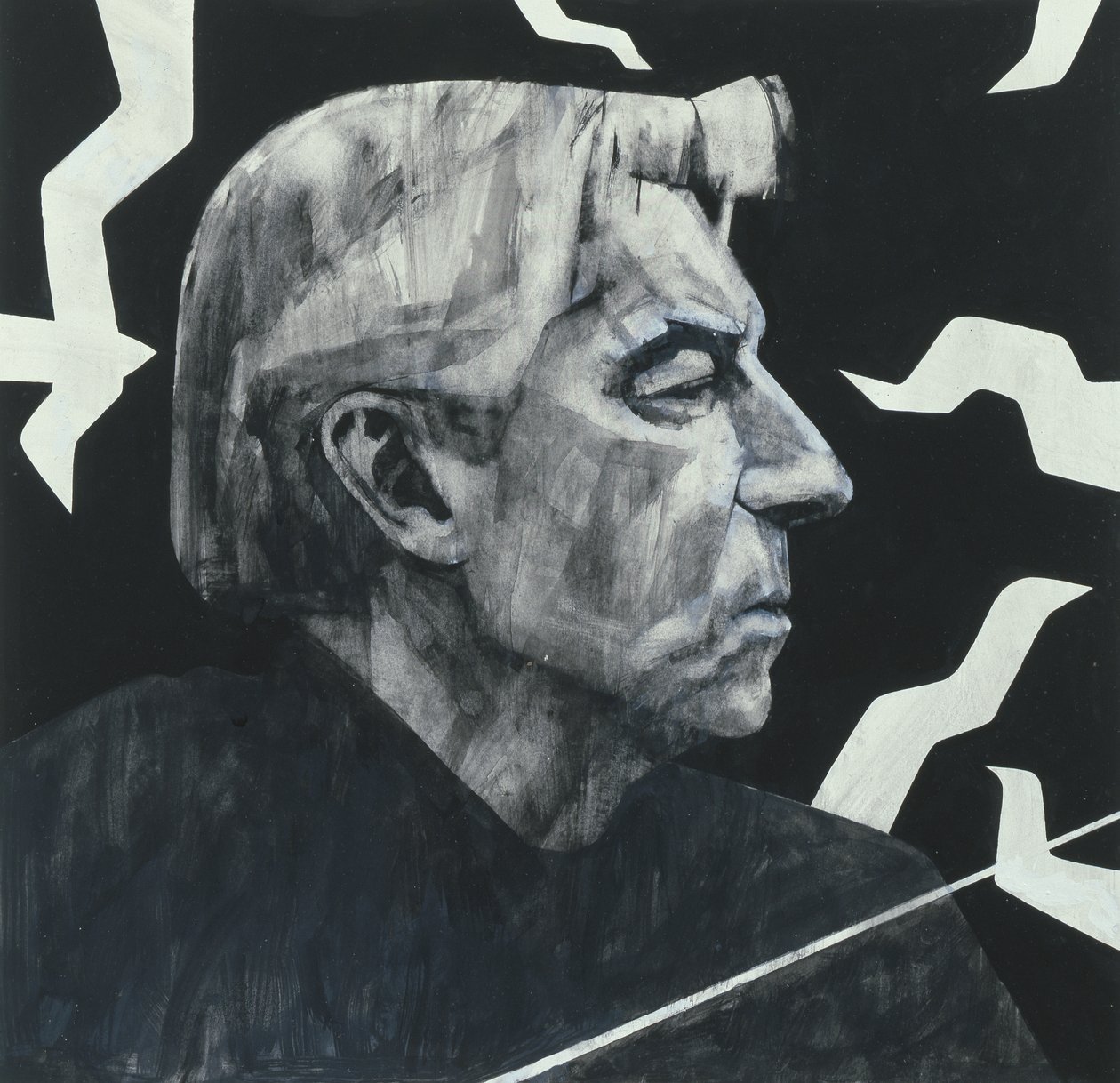 Portret Herberta von Karajana, ilustracja do The Sunday Times, lata 70. (na pokładzie gwasz) autorstwa Barry Fantoni