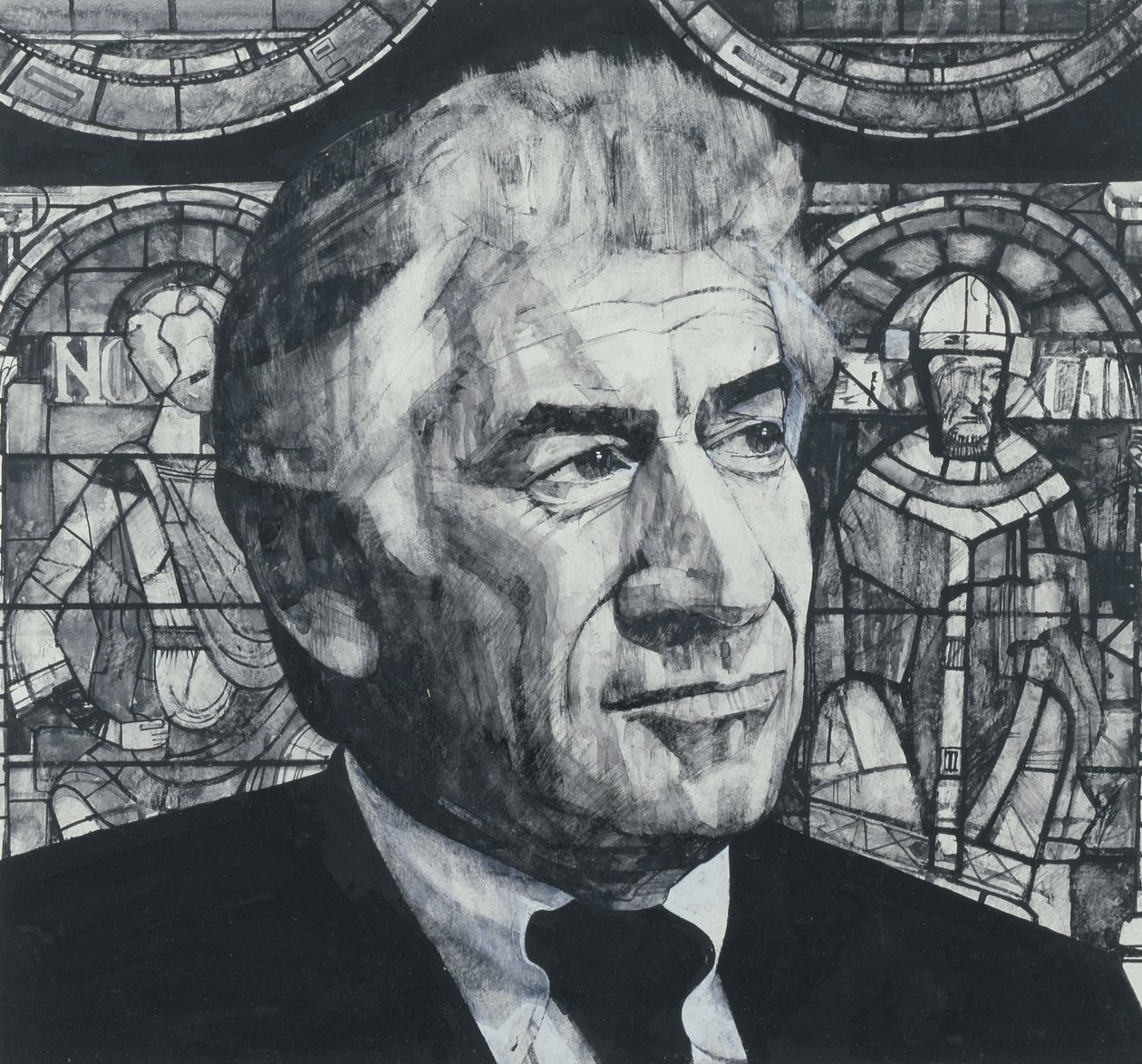 Portret Leonarda Bernsteina, ilustracja do The Sunday Times, lata 70. (na pokładzie gwasz) autorstwa Barry Fantoni