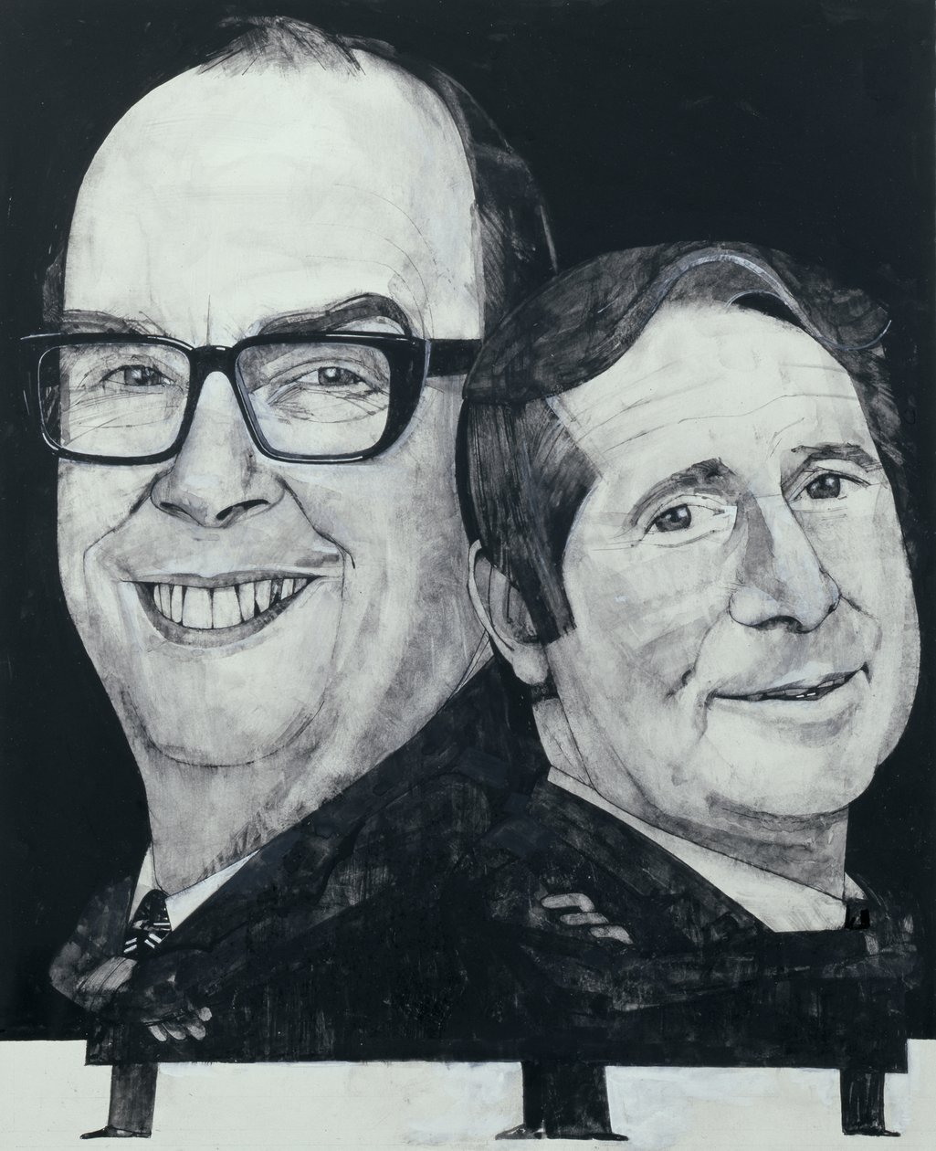 Portret Morecambe i Wise, ilustracja do The Listener, lata 70. (na pokładzie gwasz) autorstwa Barry Fantoni