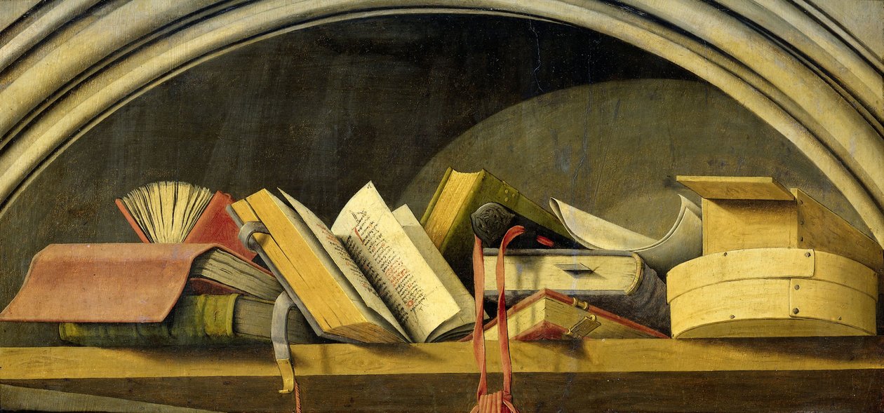 Martwa natura z książkami w niszy, 1442-45 autorstwa Barthelemy dEyck