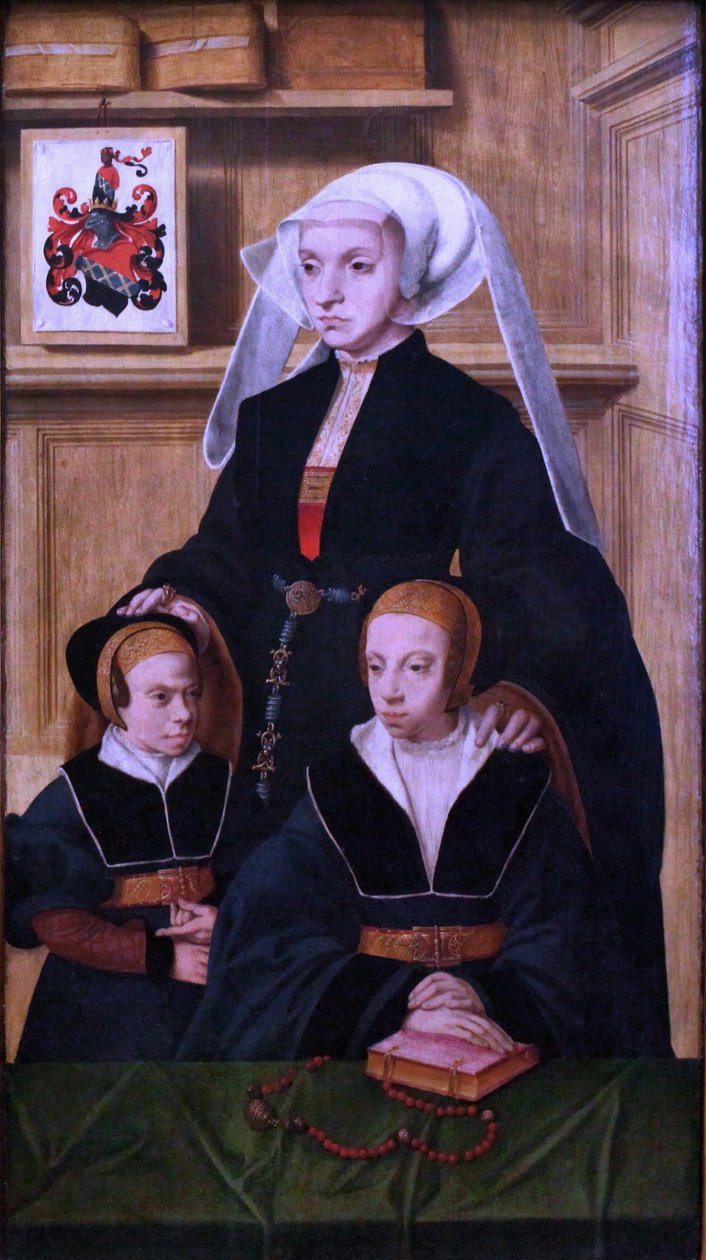 French: Portrait de Katharina Von Gail et ses deux filles Katharina von Gail autorstwa Bartholomaeus Bruyn the Elder