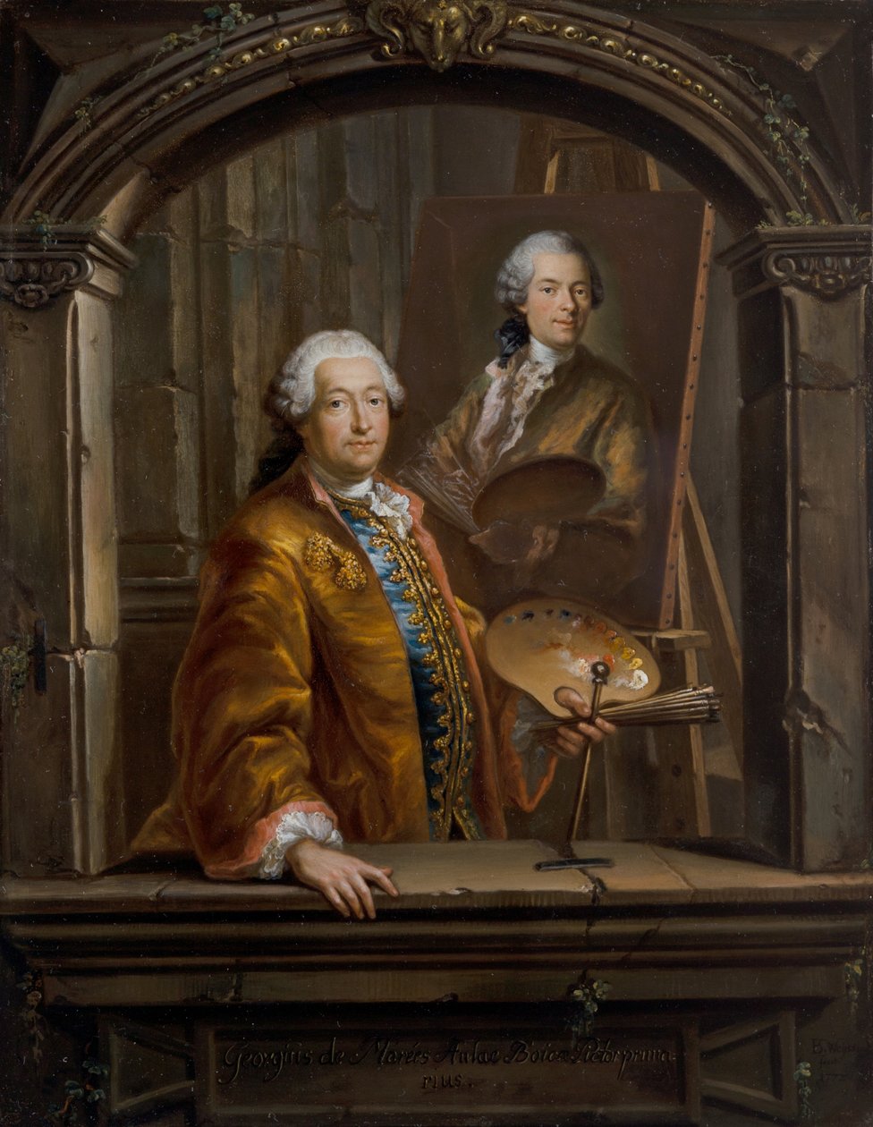 Portret Georgesa Desmaréesa malującego przy sztalugach portret Johanna Christiana Thomasa Wincka autorstwa Bartholomäus Ignaz Weiss