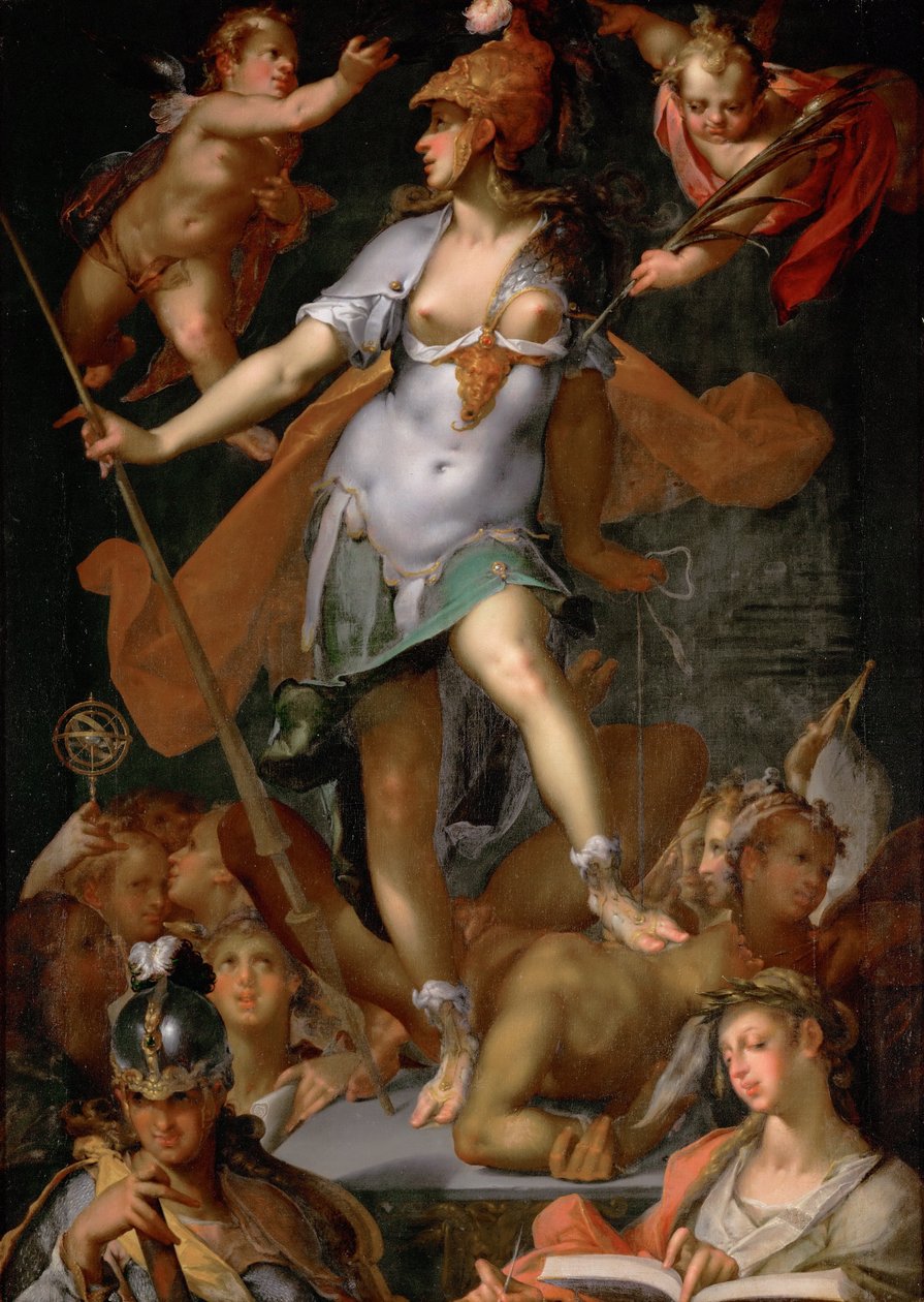 Minerwa zwyciężyła ignorancję, ok. 1591 autorstwa Bartholomaeus Spranger