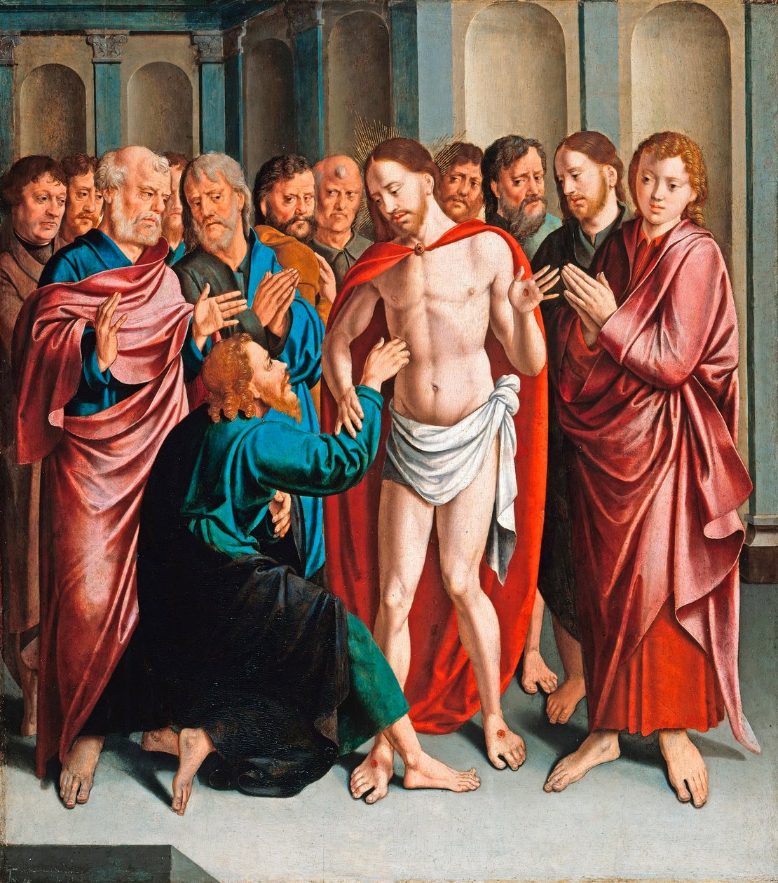 ""Niedowierzanie św. Tomasza"" Obraz Bartholomaeusa (Barthel) Bruyn mówi pierwszy (1493-1555), - Olej na desce Wym. 62x56 cm Staatliche Museen, Berlin autorstwa Bartholomaeus the Elder Bruyn