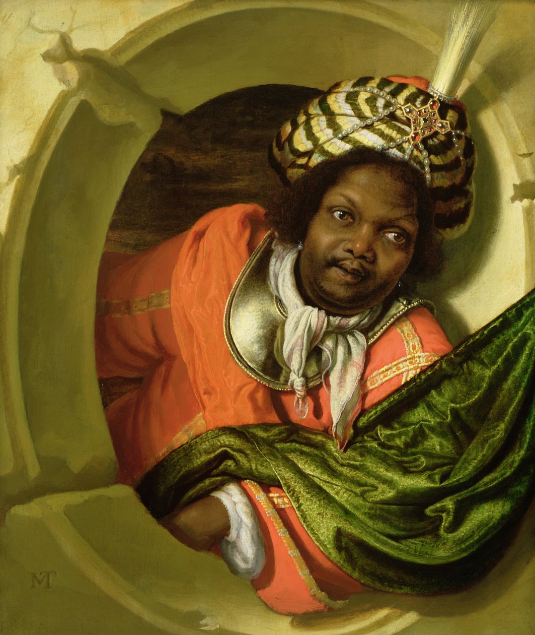 Portret Maura trzymającego flagę w oknie autorstwa Bartholomaus Maton