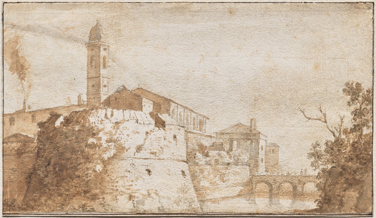 Widok Bracciano z kościołem S. Maria Assunta autorstwa Bartholomeus Breenberg