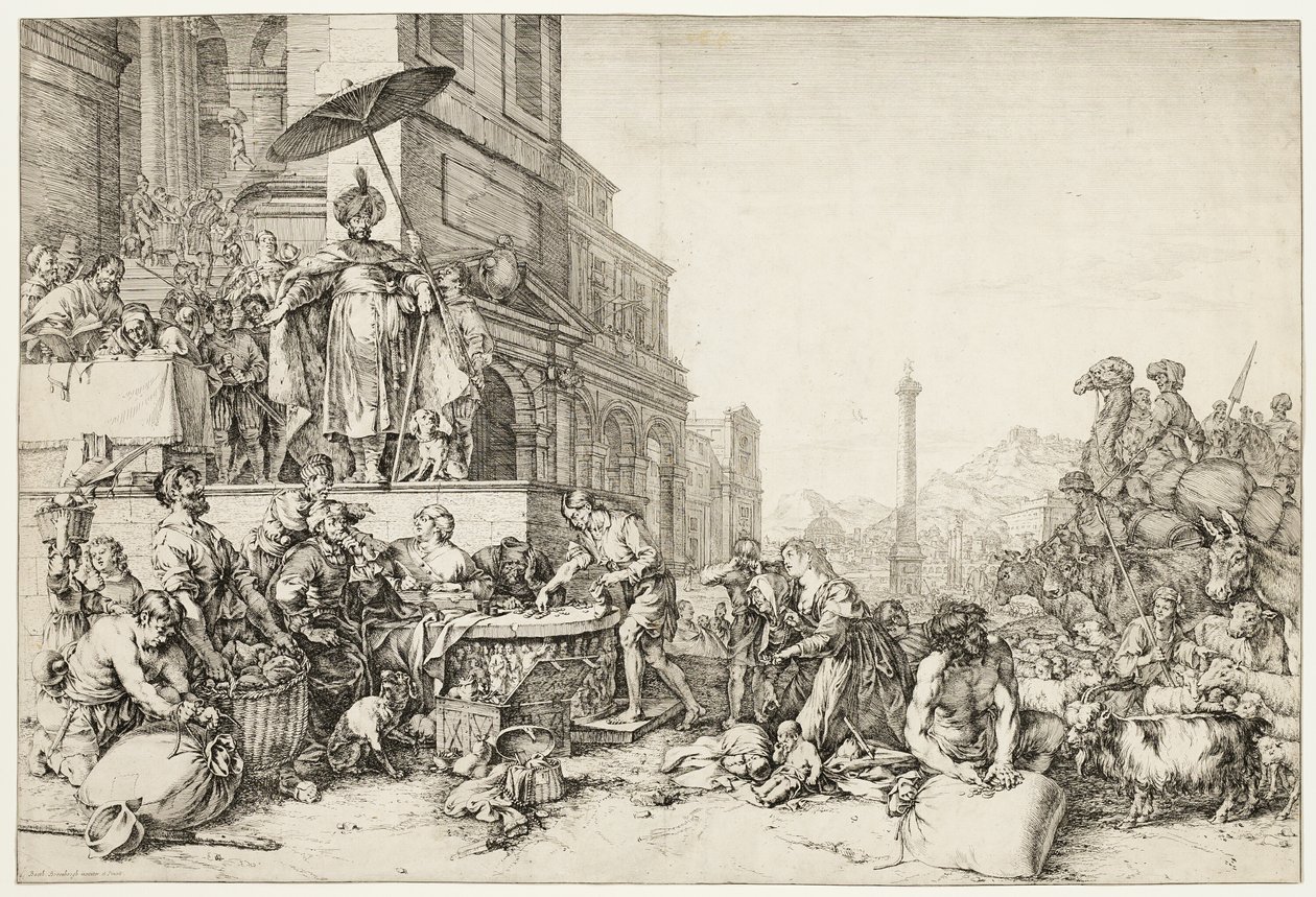 Józef rozdaje zboże do Egiptu autorstwa Bartholomeus Breenbergh