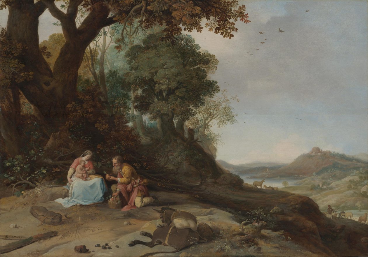 Pejzaż z odpoczynkiem podczas ucieczki autorstwa Bartholomeus Breenbergh