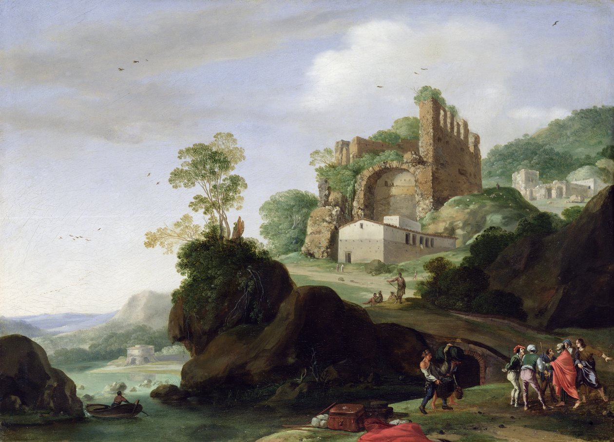Św. Piotr i św. Jan w krajobrazie z ruinami, ok. 1625 (olej na miedzi) autorstwa Bartholomeus Breenbergh