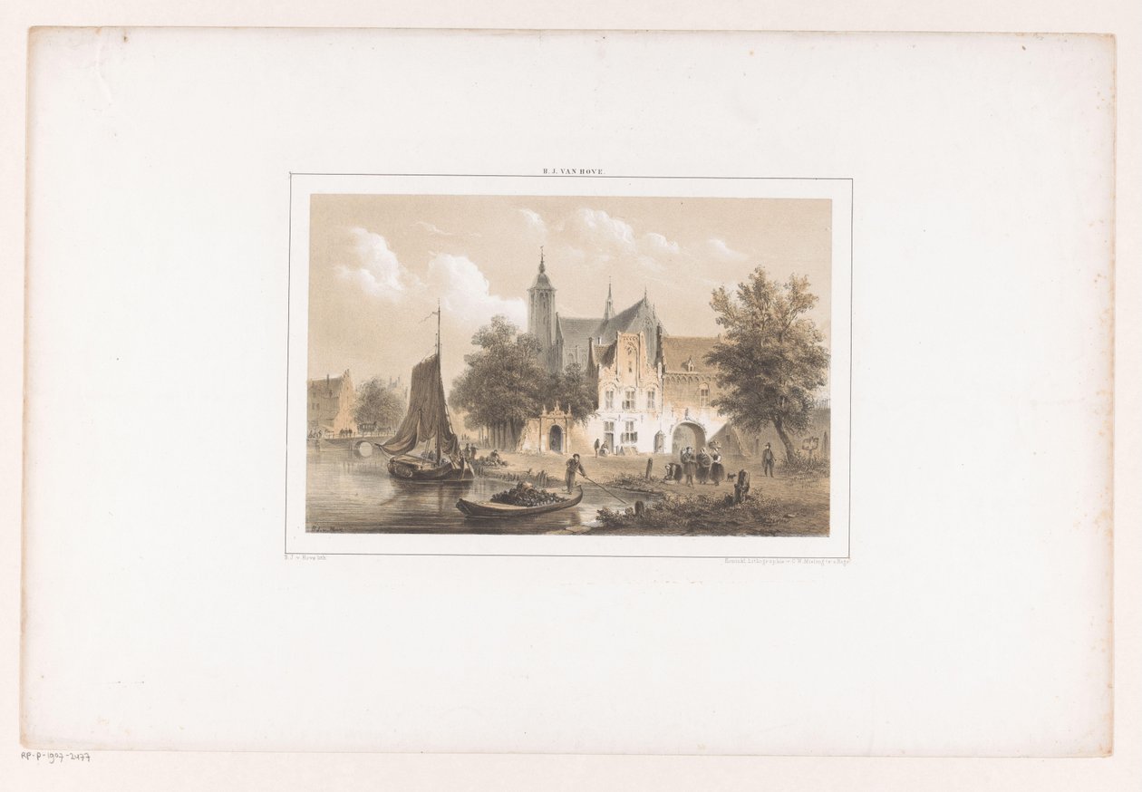 Pejzaż miejski z rzeką i kościołem autorstwa Bartholomeus Johannes van Hove
