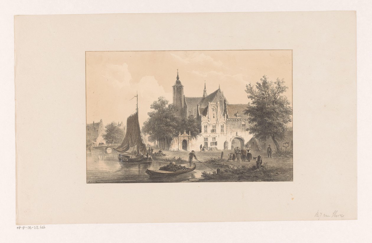 Pejzaż miejski z rzeką i kościołem autorstwa Bartholomeus Johannes van Hove