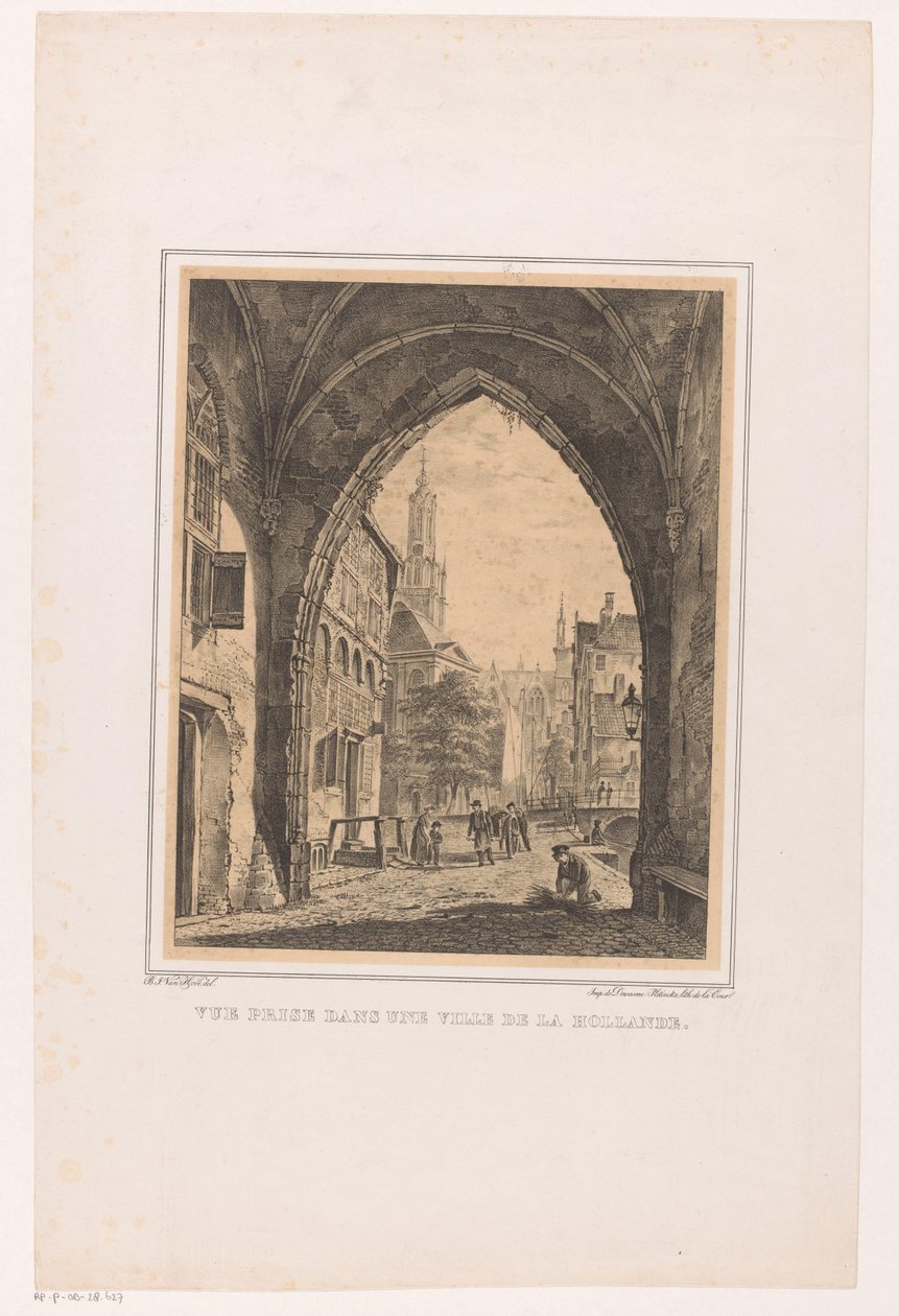 Pejzaż miejski spod bramy Vue prize dans une ville de la Hollande (tytuł na obiekcie) autorstwa Bartholomeus Johannes van Hove