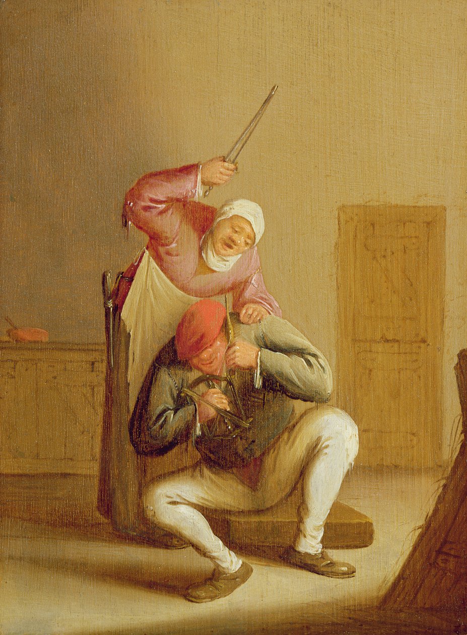Żona bijąca męża autorstwa Bartholomeus Molenaer