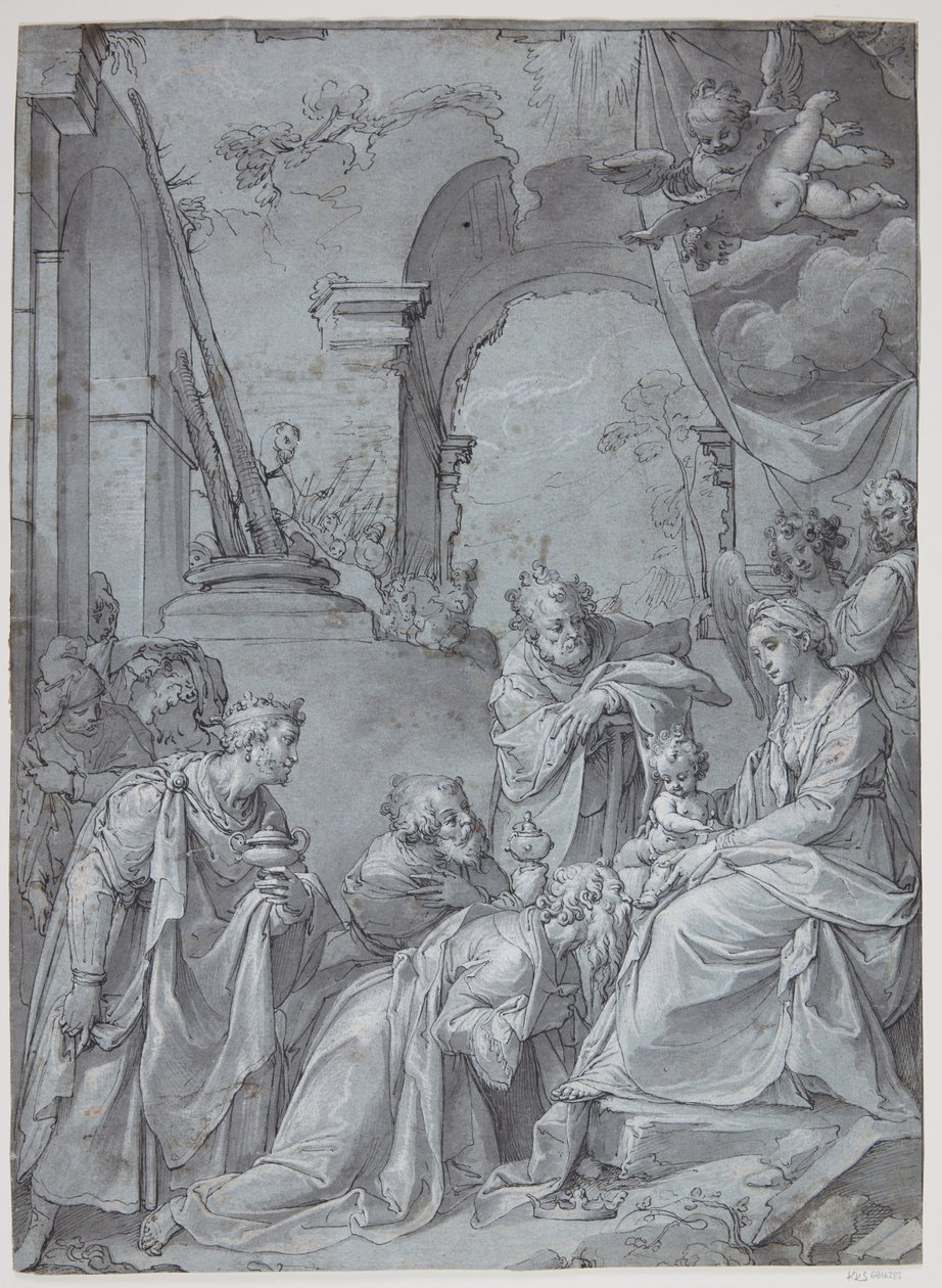Adoracja pasterzy autorstwa Bartholomeus Spranger