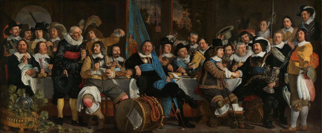 Bankiet w gildii kuszników z okazji traktatu z Münster Obchody pokoju w Münster, 18 czerwca 1648, w siedzibie Gwardii Miejskiej Kuszników (St George Guard), Amsterdam autorstwa Bartholomeus van der Helst