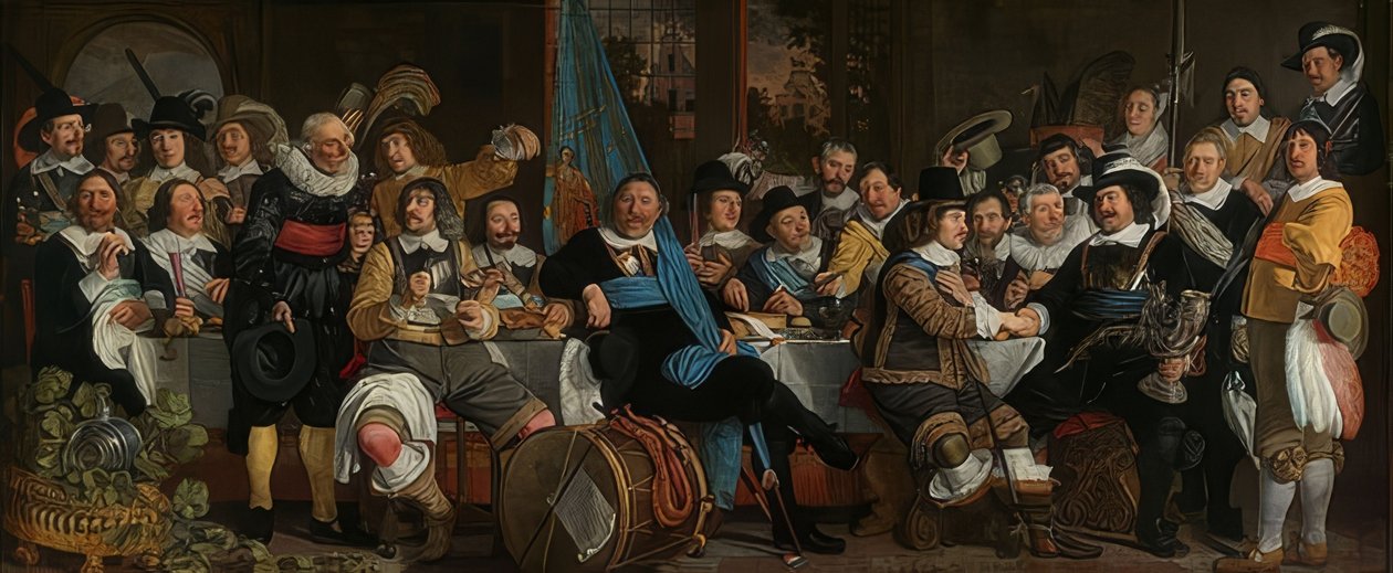 Posiłek karabinowy z okazji pokoju w Munster. 1648 autorstwa Bartholomeus van der Helst