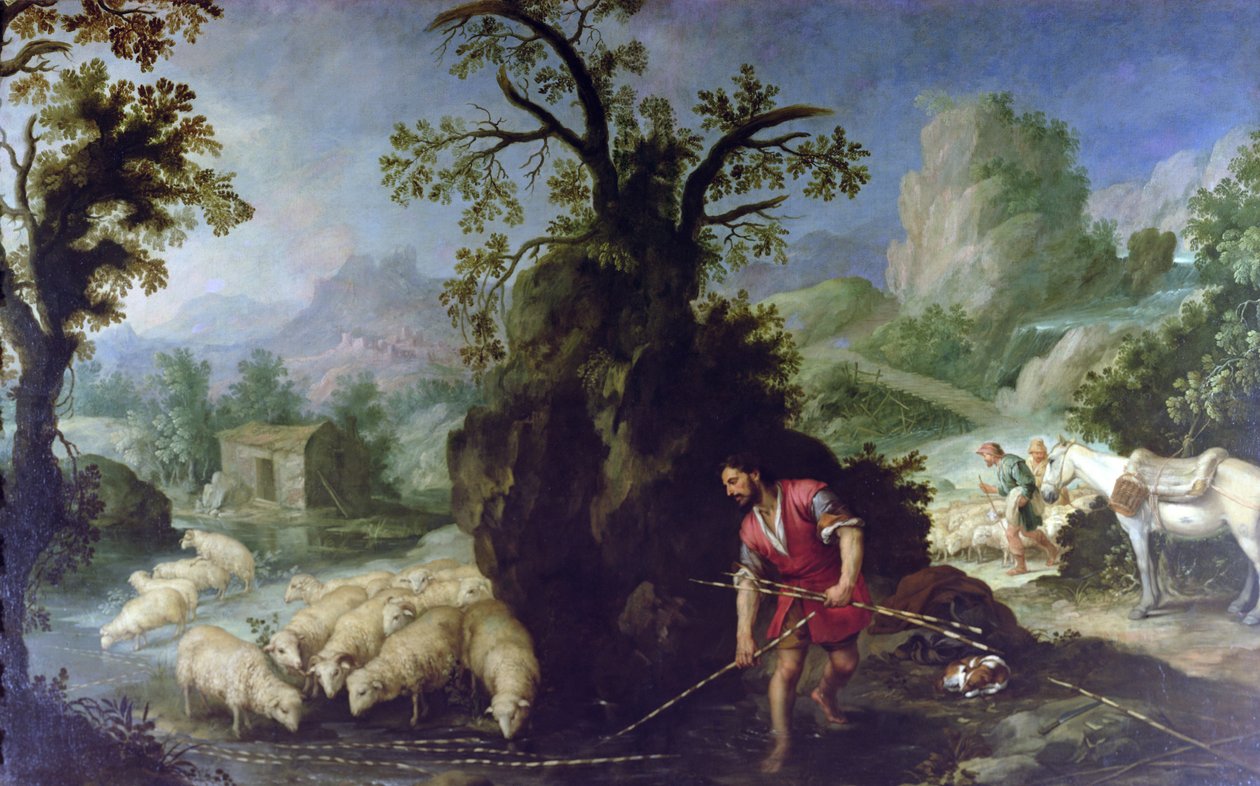 Jakub stawiający obrane pręty przed trzodą Labana autorstwa Bartolomé Esteban Murillo