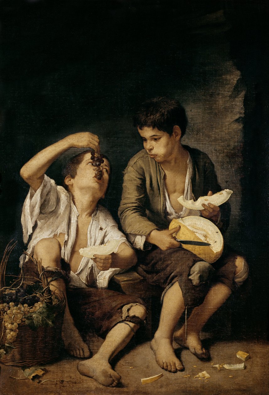 Dwoje dzieci jedzących melona i winogrona, 1645-46 autorstwa Bartolomé Esteban Murillo