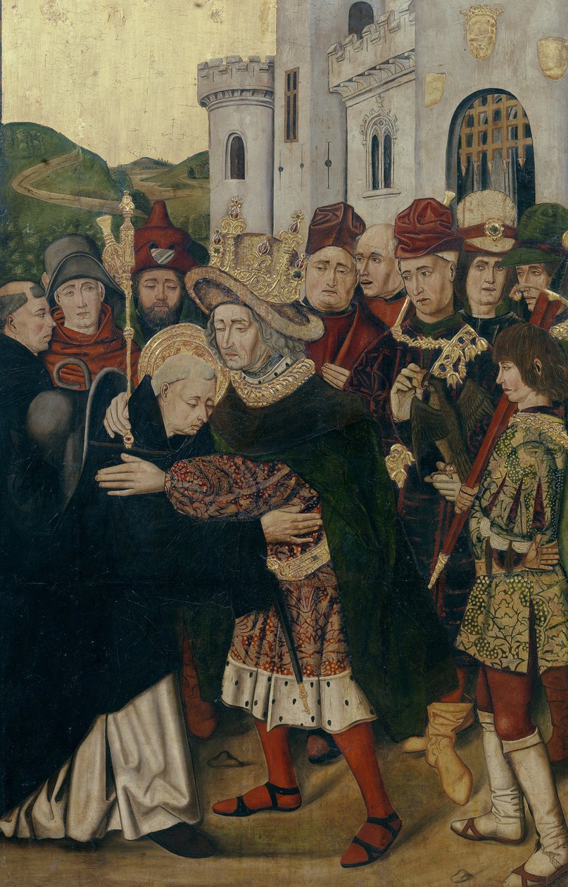 Król Ferdynand I z Kastylii powitał św. Dominika z Silosu, 1478-1480 autorstwa Bartolomé Bermejo