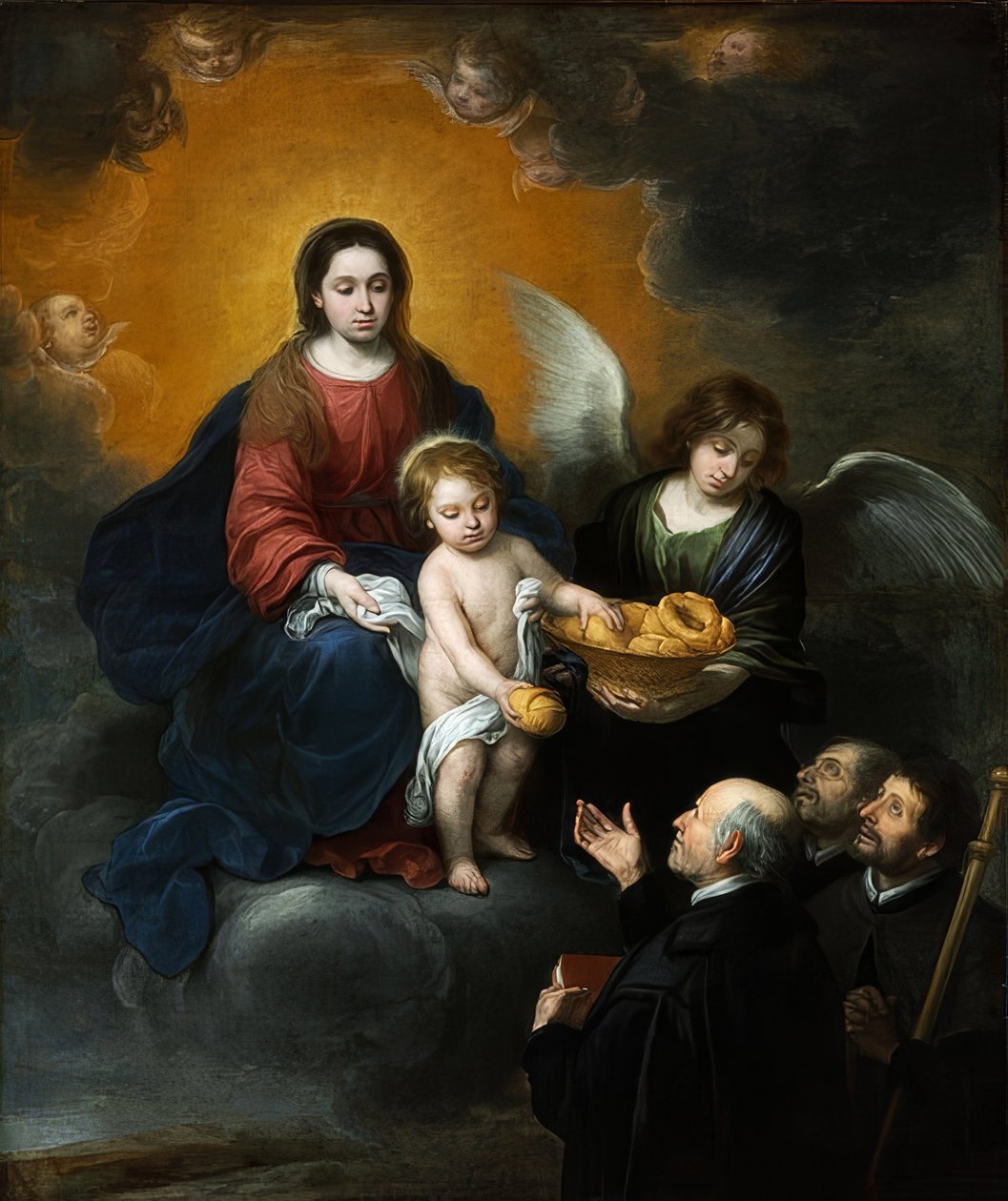 Dzieciątko Jezus rozdaje pielgrzymom chleb. 1678 autorstwa Bartolomé Esteban Murillo