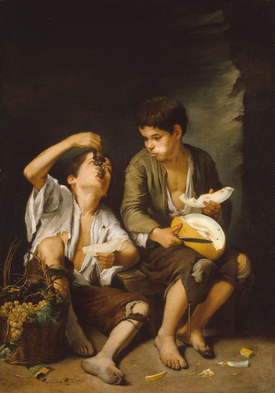 Niemiecki: Chłopcy jedzący winogrona i melony autorstwa Bartolomé Esteban Murillo