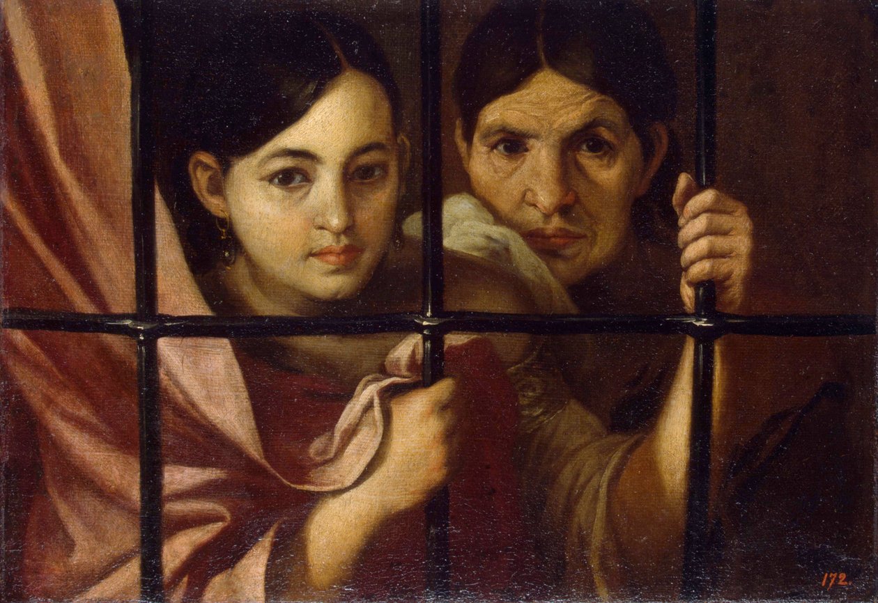 Deux femmes derriere une krate (Dwie kobiety za kratką) - obraz Bartolome Esteban Murillo (1617-1682), olej na płótnie autorstwa Bartolomé Esteban Murillo