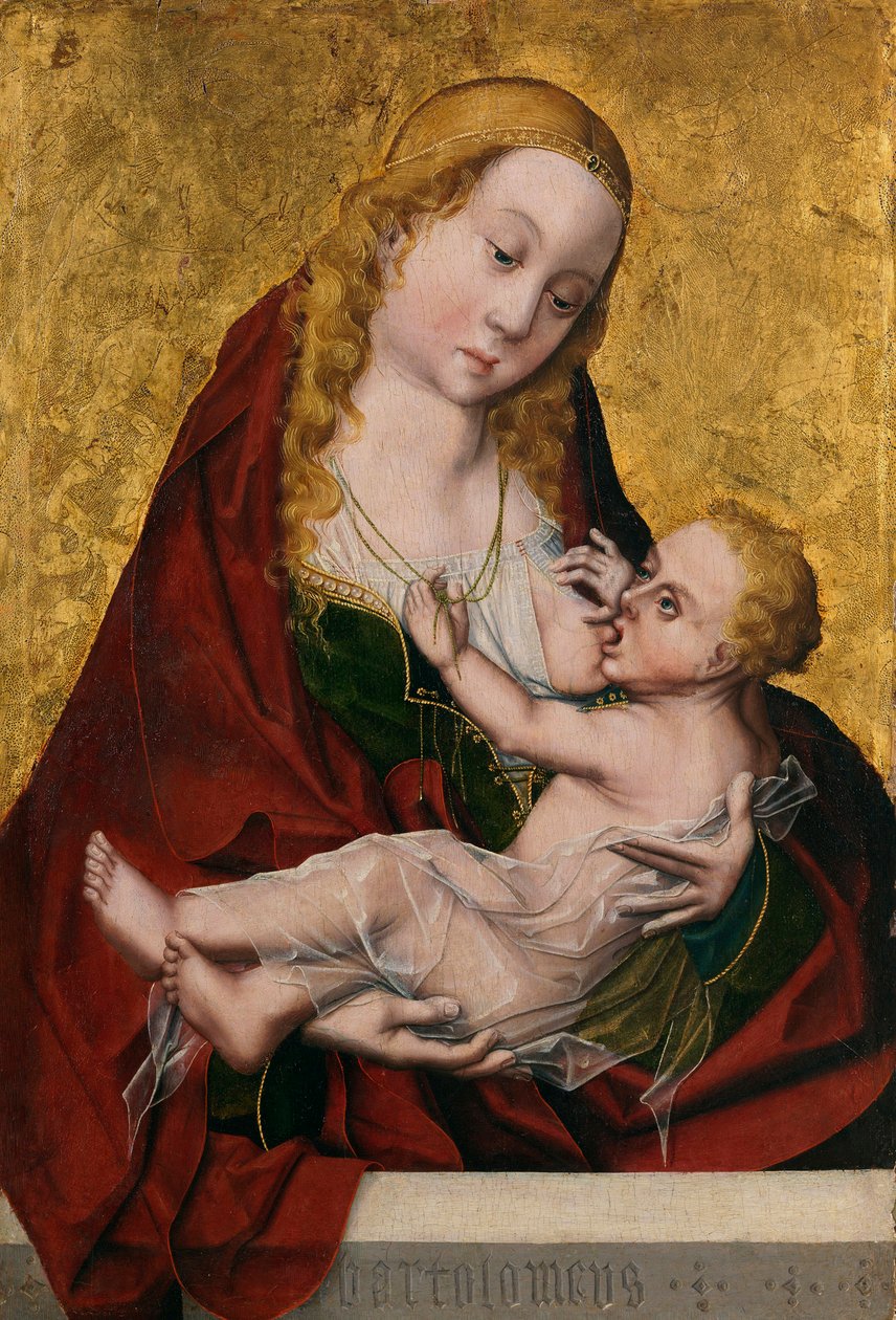 ""Dziewica karmiąca dziecko"" (Dziewica karmiąca dziecko) Obraz mistrza Bartolome (czynny 1470-1610) ok. 1490 - Olej na desce Wymiary 52x35 cm Museo del Prado, Madryt autorstwa Bartolome Master