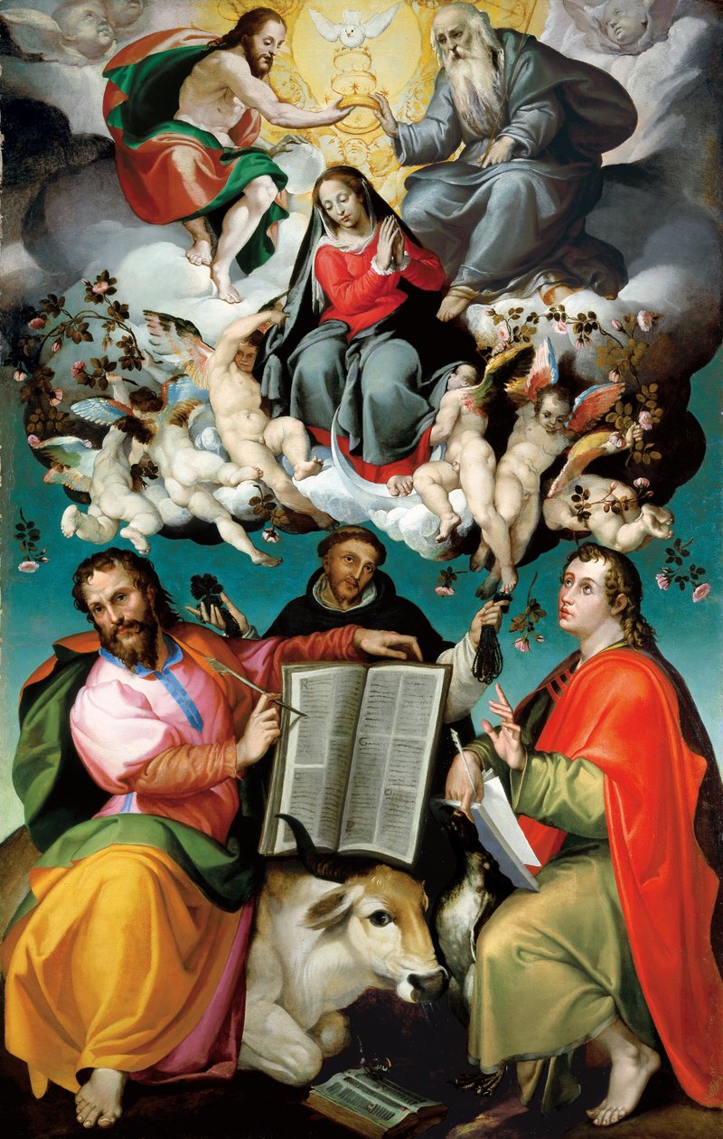 Koronacja Dziewicy ze świętymi Łukaszem, Dominikiem i Janem Ewangelistą autorstwa Bartolomeo Passarotti