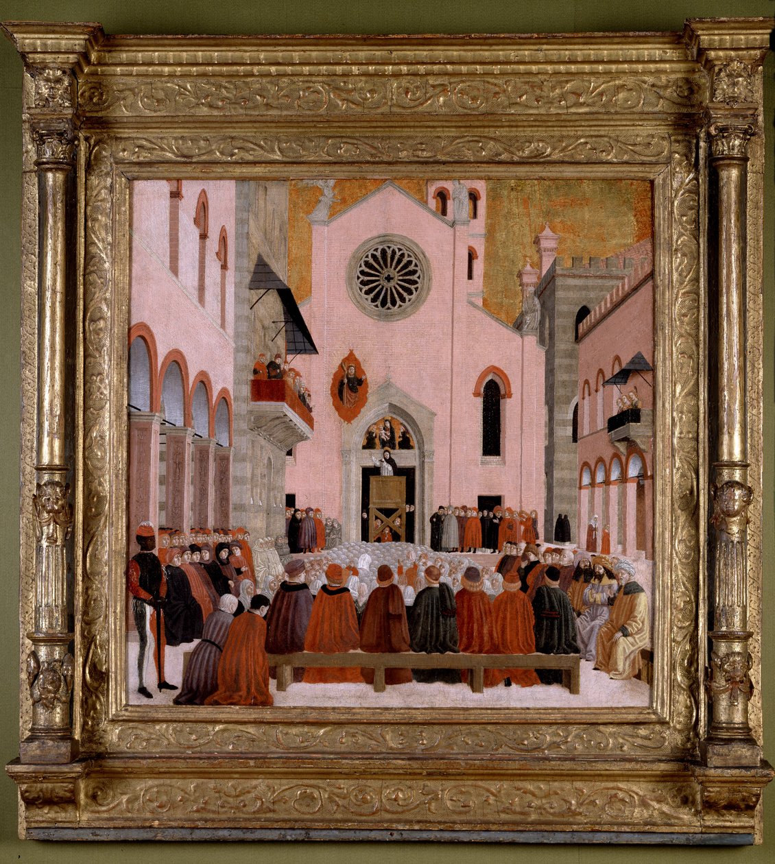 Głoszenie św. Wincentego Ferrera przed kościołem Sant