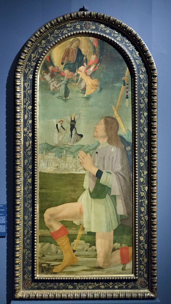 Święty Roch wypędzający zarazę z Arezzo, ok. 1479-80 (tempera na panelu) autorstwa Bartolomeo (attr. to) Della Gatta