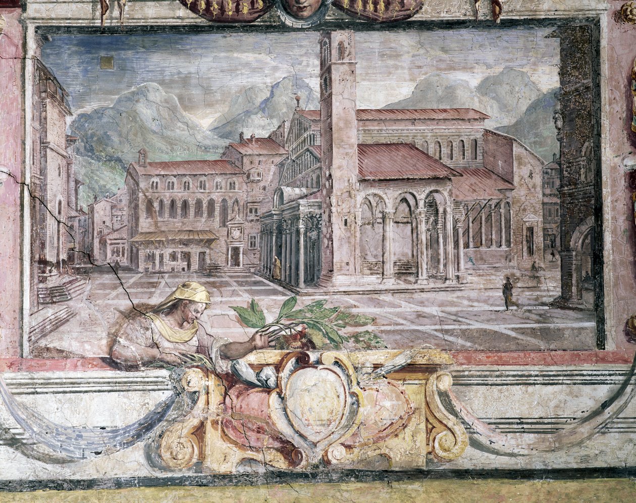 Sypialnia, fragment fryzu przedstawiający miasta pod panowaniem Medyceuszy, Pistoia, fresk 1564-75 autorstwa Bartolomeo Ammannati