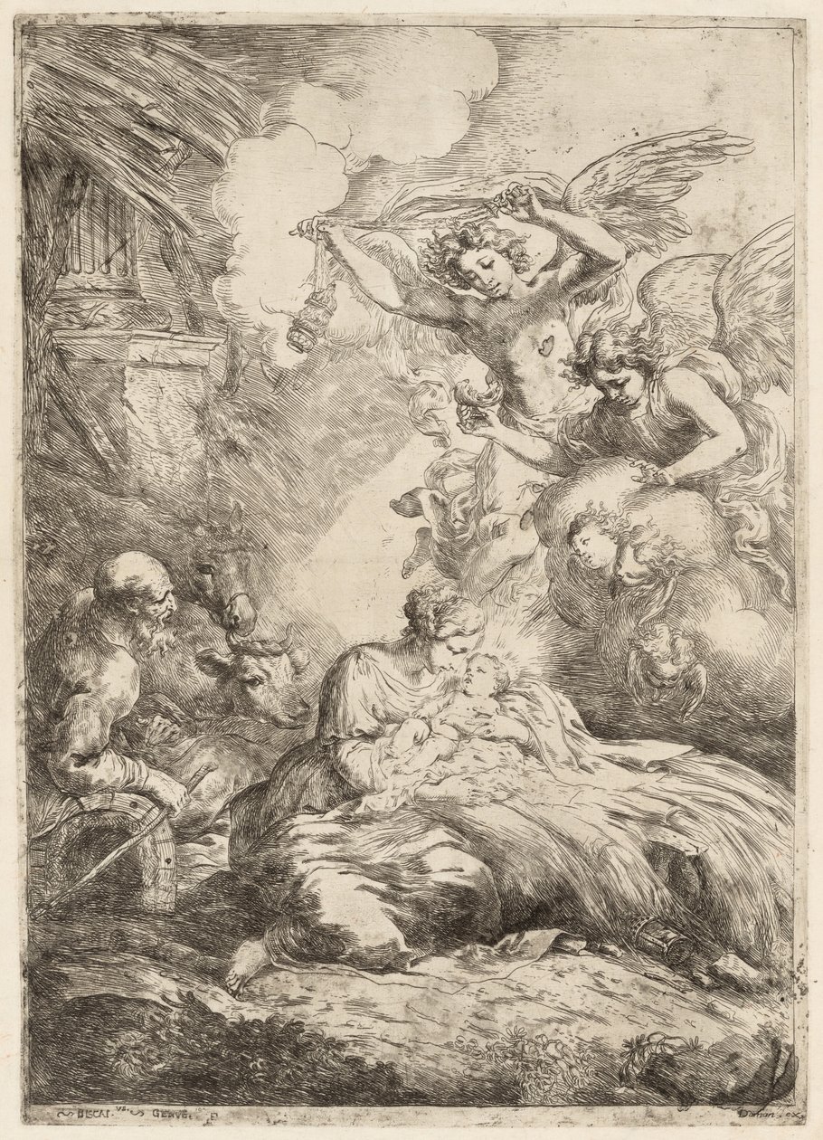 Święta Rodzina Adorowana przez Anioły Wielkie Boże Narodzenie, ok. 1930 r. 1655. autorstwa Bartolomeo Biscaino