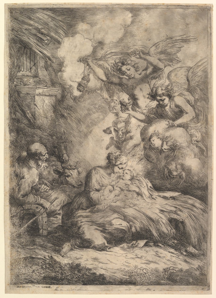 Narodzenia z Aniołami, 1650-57. autorstwa Bartolomeo Biscaino