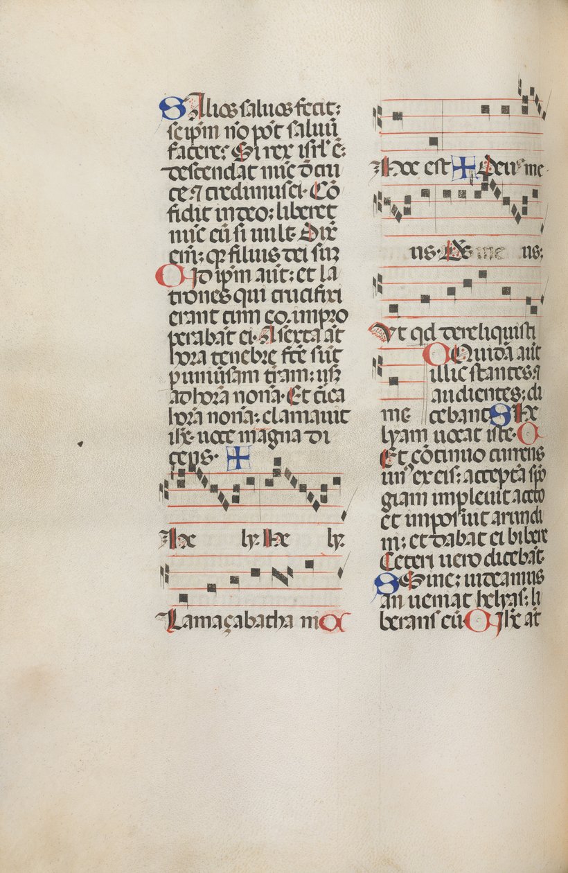 Mszał: Fl. 121v: zawiera muzykę dla Hely Hely Lamy itp. w ramach Pasji wg św. Mateusza, 1469. autorstwa Bartolomeo Caporali